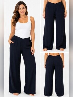 Sarah Pacini Women's XL Black Wide Leg Pull-On Lounge Casual Pants Pockets.